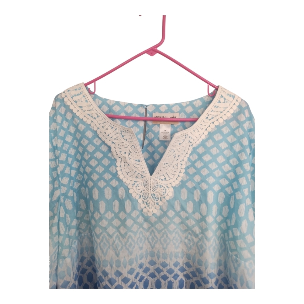Alfred Dunner Woman Lace‎ V Neck Semi Sheer Vacation Beach Resortwear Blouse 3x - Picture 3 of 7